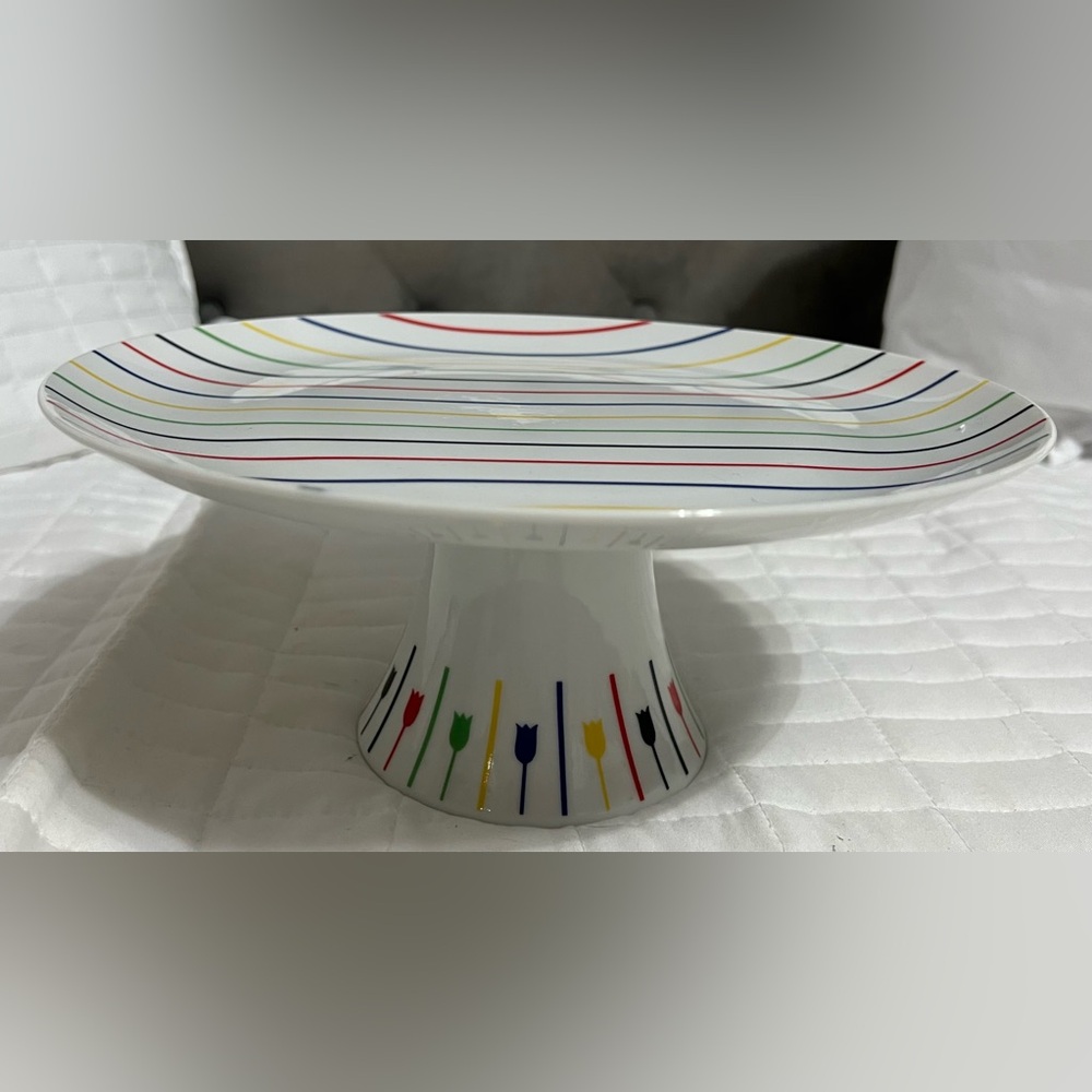 Georges Briard “Palette” multi-colored stripes with tulip patterns cake stand - Picture 4 of 8